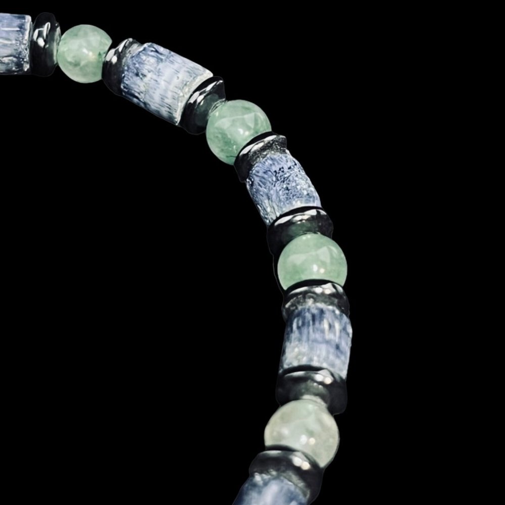 Semi Precious Green & Blue Bead Necklace, Bracelet & Pierced Earrings Set (4939) - Picture 13 of 13